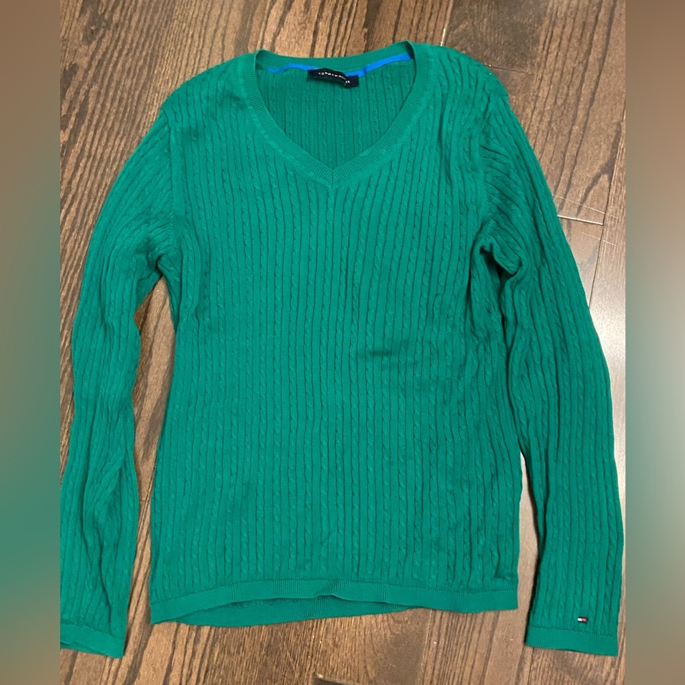 Tommy Hilfiger Green knit sweater v-neck